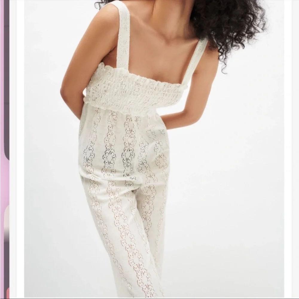 Zara NWT Embroidered Eyelet Cropped Jumpsuit - Picture 2 of 13